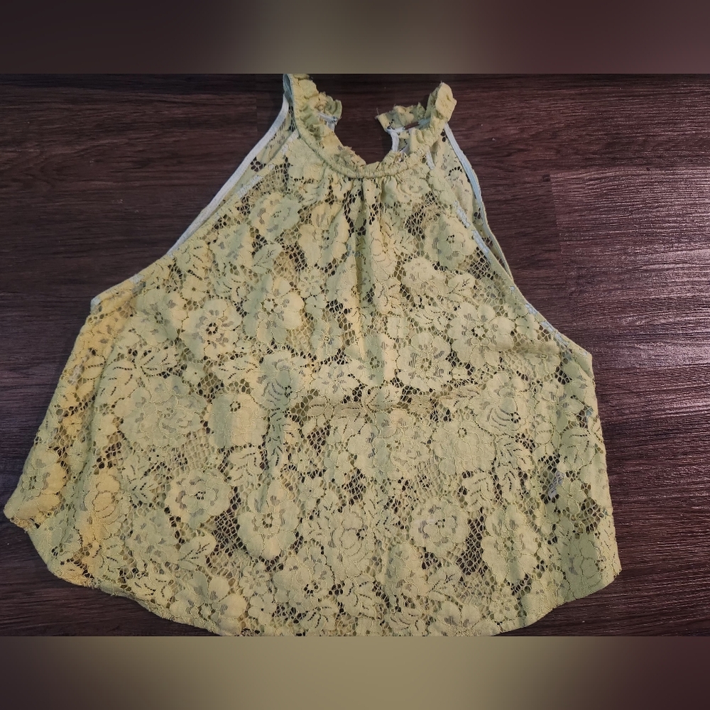 Free People Sweet Meadow Chartreuse lace Top - Picture 2 of 4